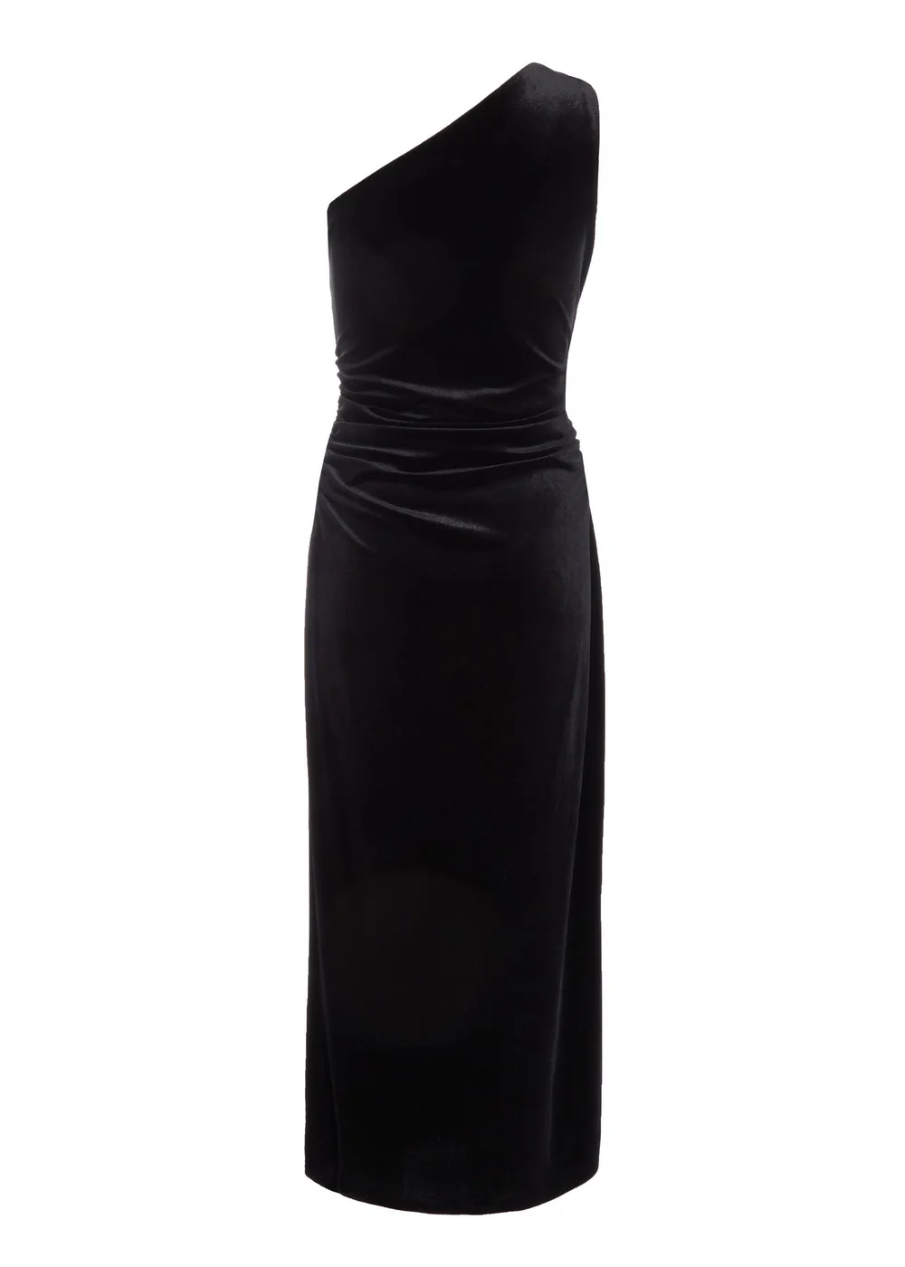 Quiz Black Velvet One Shoulder Midaxi Dress - 6 Image 5