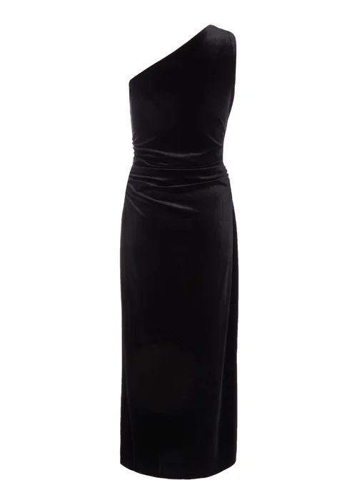Quiz Black Velvet One Shoulder Midaxi Dress - 6 Image 5