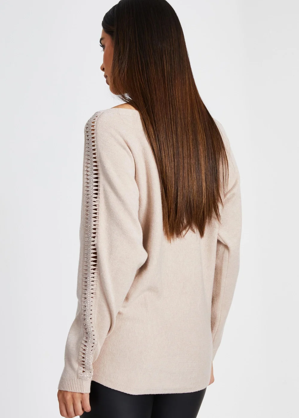 Quiz Stone Knit Diamante Sleeve Jumper - XS Image 2