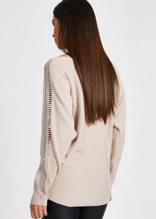 Quiz Stone Knit Diamante Sleeve Jumper - XS Image 2