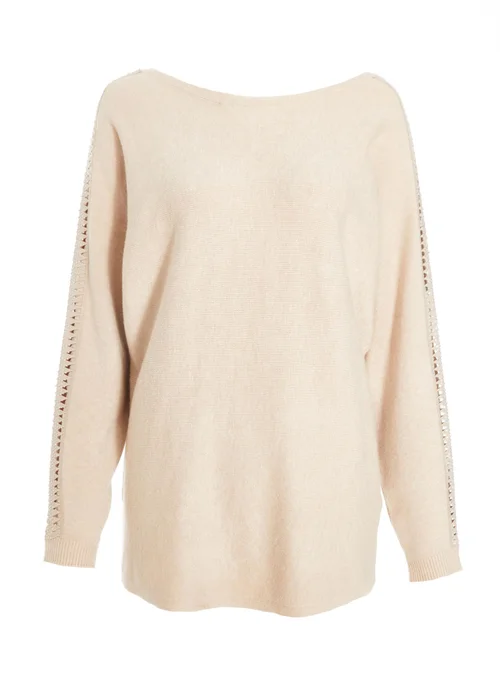 Quiz Stone Knit Diamante Sleeve Jumper - XS Image 4