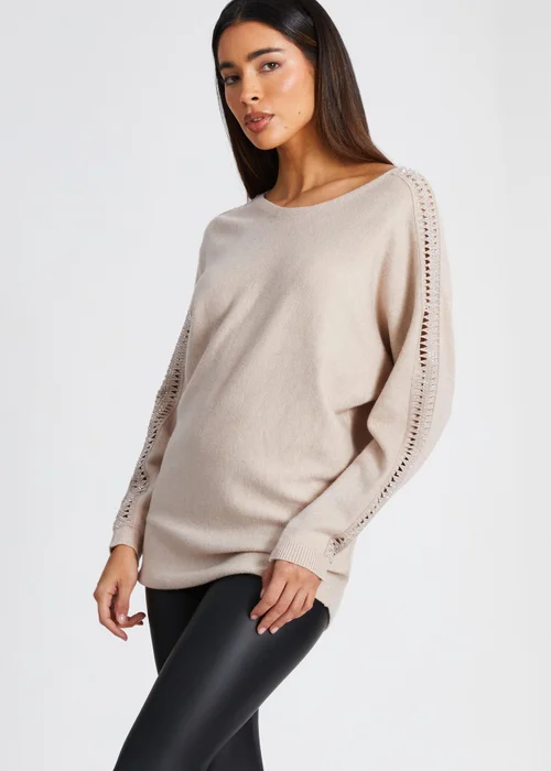Quiz Stone Knit Diamante Sleeve Jumper - XS Image 3