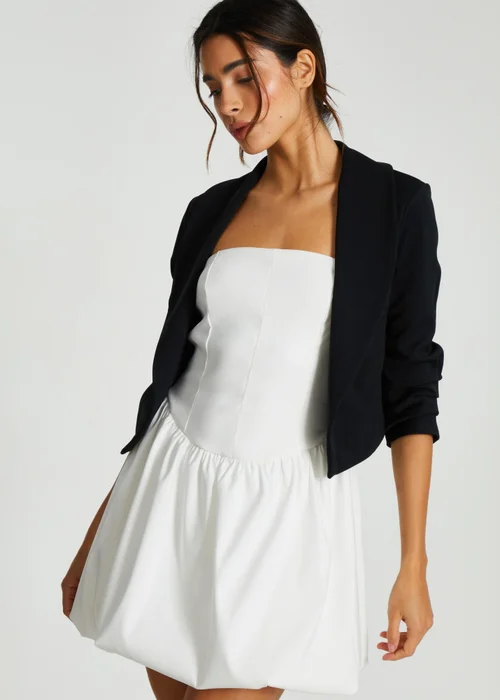 Quiz Black Shawl Collar Crop Jacket - 4 Image 1