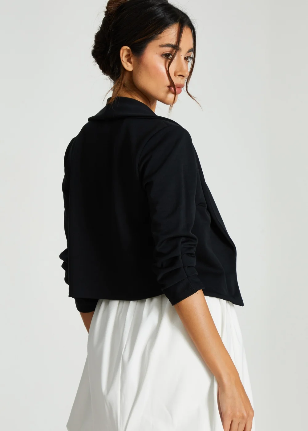Quiz Black Shawl Collar Crop Jacket - 4 Image 2