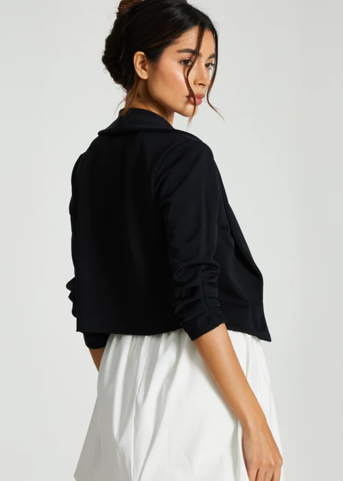 Quiz Black Shawl Collar Crop Jacket - 4 Image 2