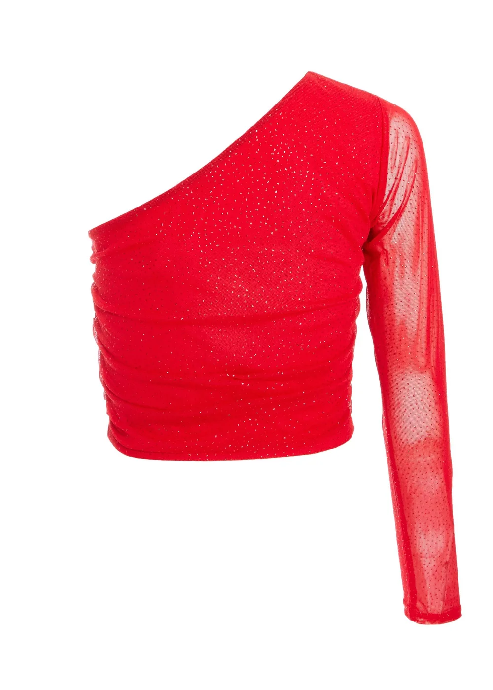 Quiz Red Glitter Mesh Crop Top - 6 Image 5