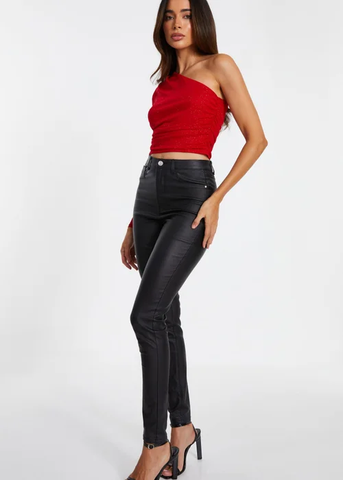 Quiz Red Glitter Mesh Crop Top - 6 Image 3