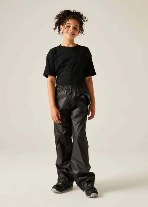 Regatta Black Kids Stormbreak Waterproof Hydrofort Overtrousers (3-16 Years) - 7-8 Yrs Image 1