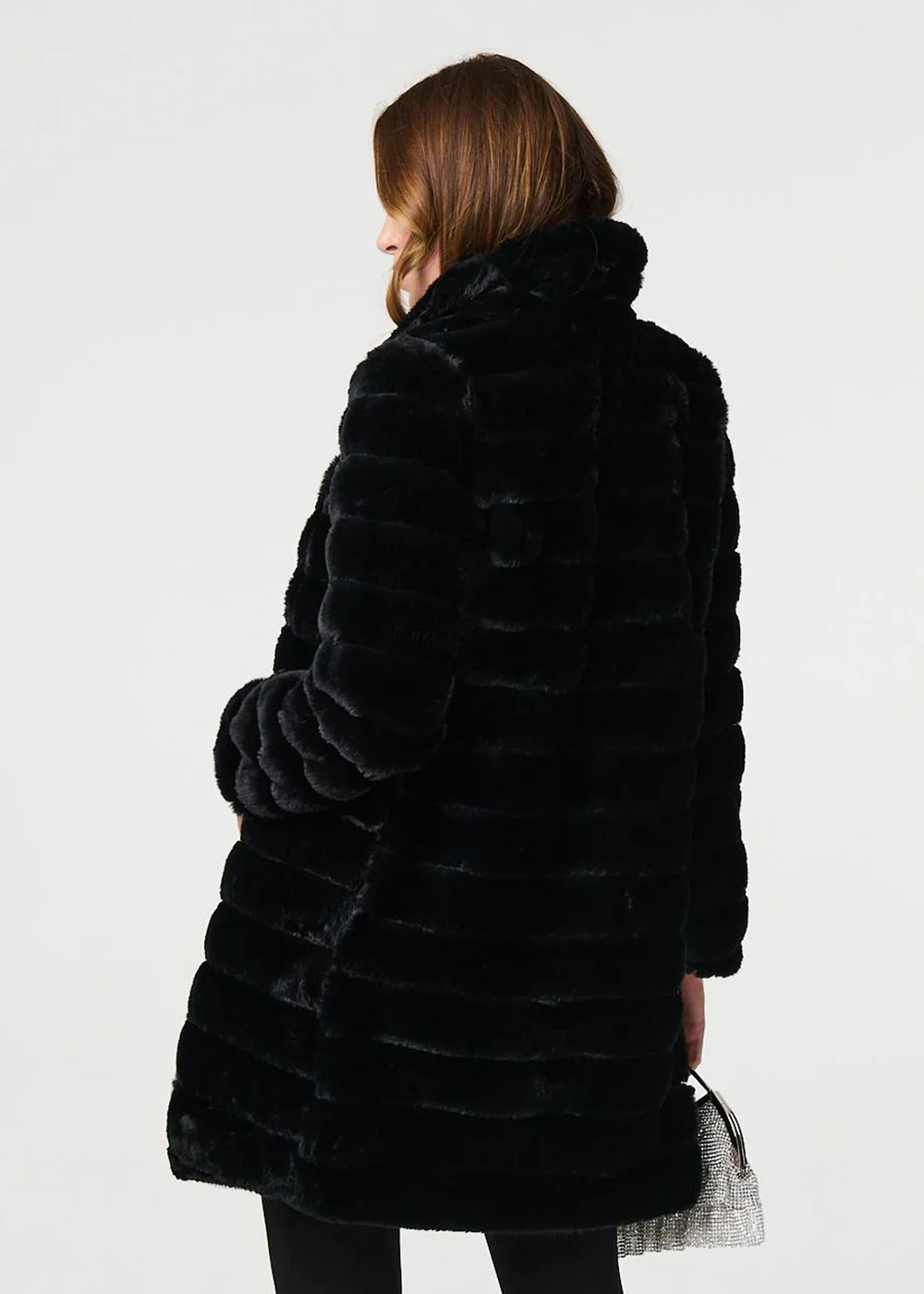 Izabel London Black Faux Fur Thigh Length Coat - Size 8 Image 2