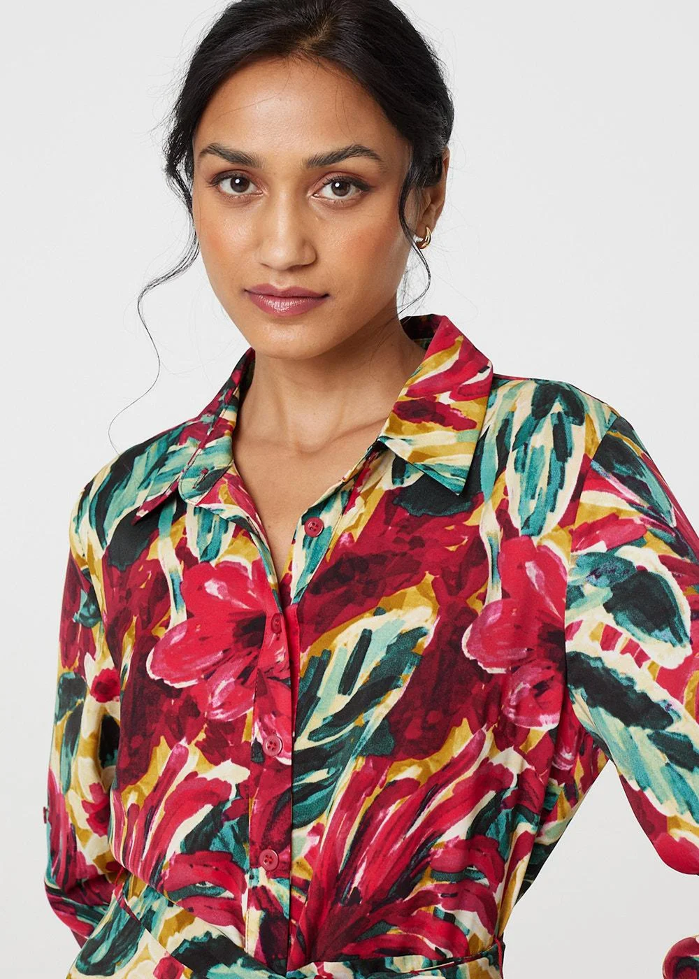 Izabel London Red Printed Button Front Shirt Dress - 8 Image 3