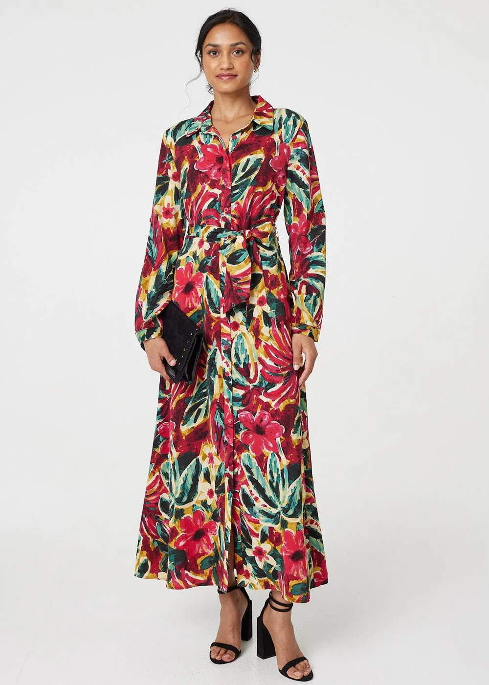 Izabel London Red Printed Button Front Shirt Dress - 8 Image 1