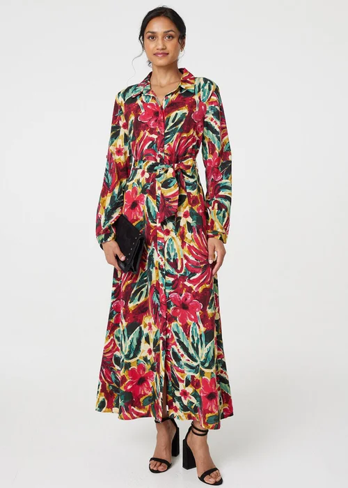 Izabel London Red Printed Button Front Shirt Dress - 8 Image 1