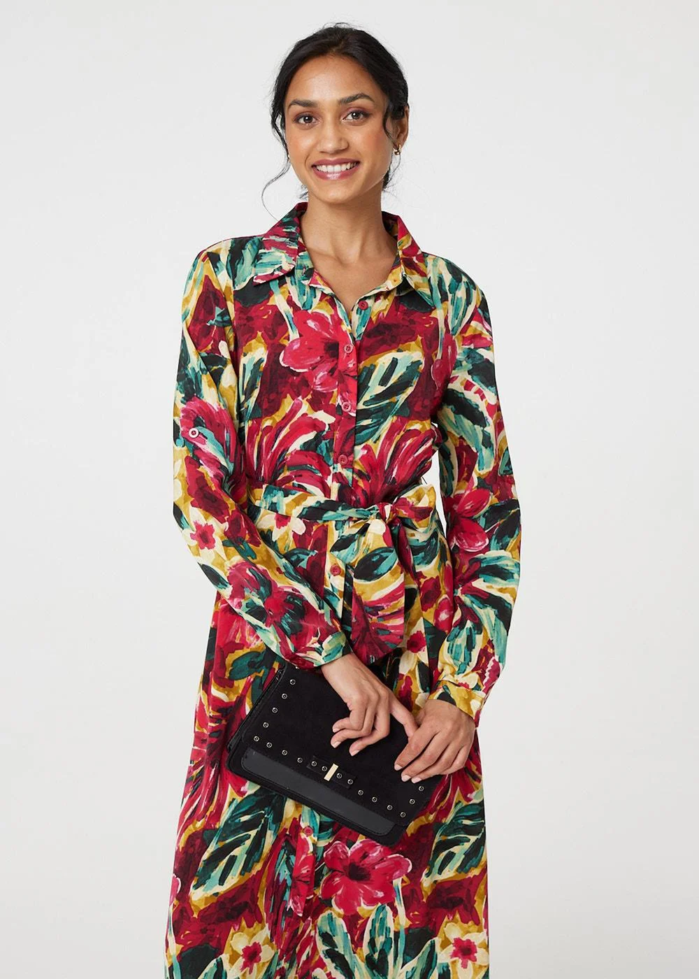 Izabel London Red Printed Button Front Shirt Dress - 8 Image 4