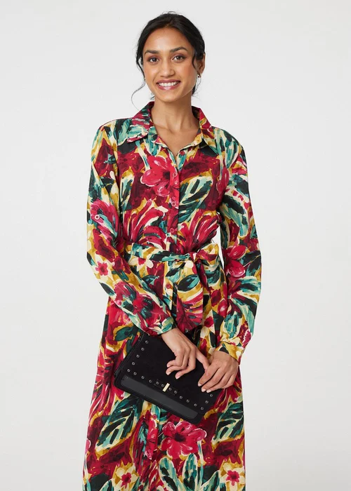 Izabel London Red Printed Button Front Shirt Dress - 8 Image 4