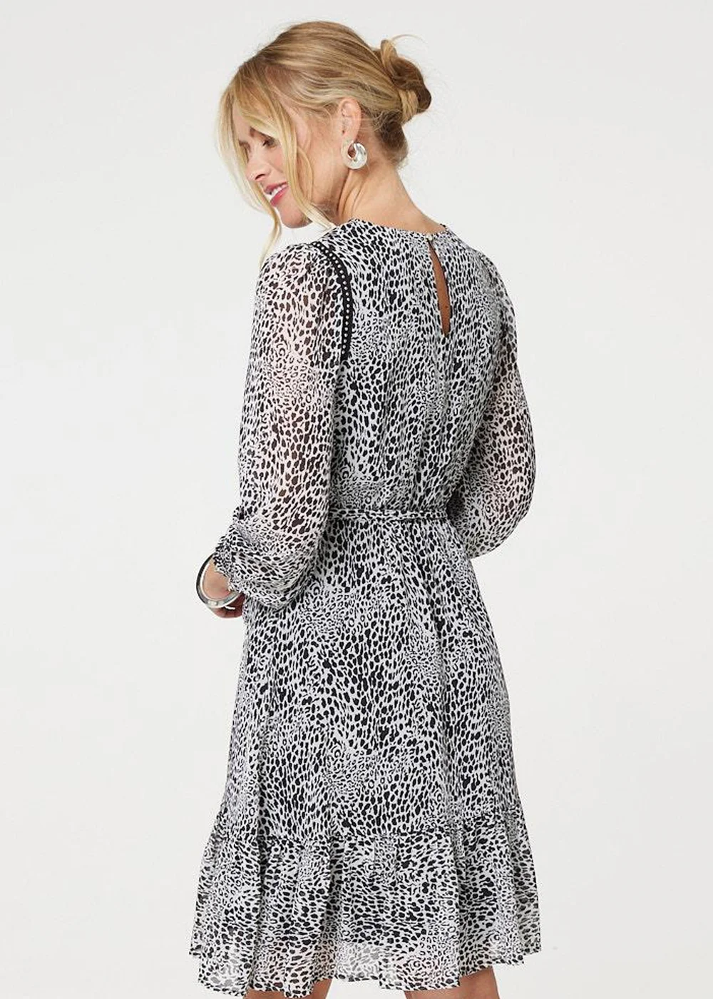 Izabel London Black Animal Print Long Sleeve Dress - 8 Image 2