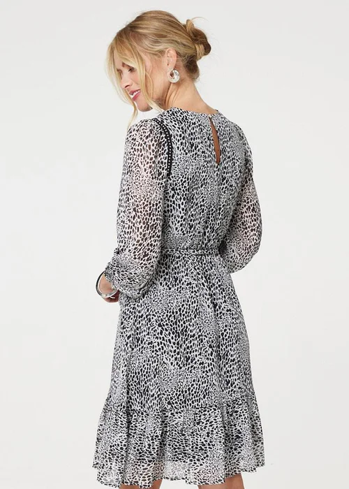 Izabel London Black Animal Print Long Sleeve Dress - 8 Image 2