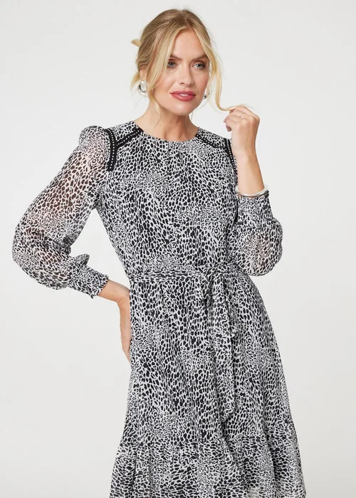 Izabel London Black Animal Print Long Sleeve Dress - 8 Image 4