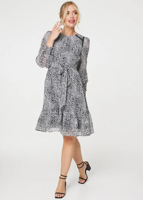 Izabel London Black Animal Print Long Sleeve Dress - 8 Image 1