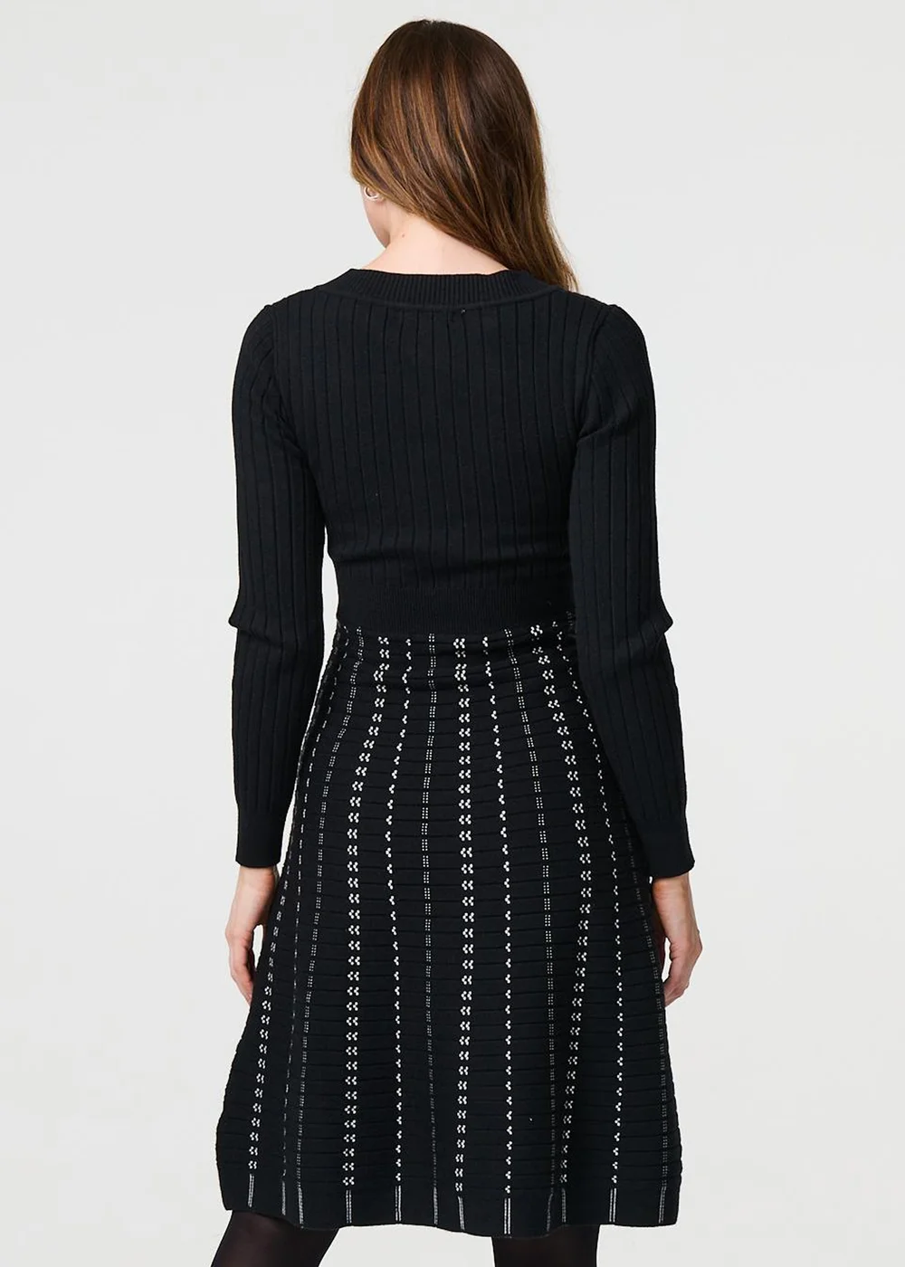 Izabel London Black Striped Long Sleeve Midi Knit Dress - Size 8 Image 2