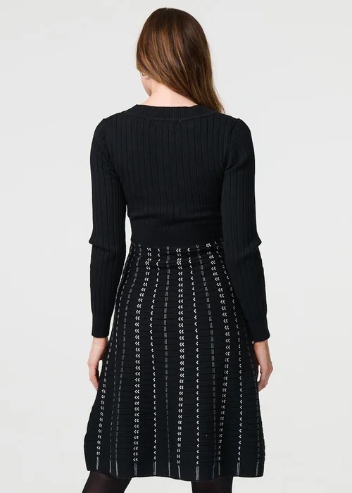 Izabel London Black Striped Long Sleeve Midi Knit Dress - Size 8 Image 2