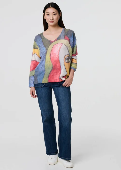 Izabel London Blue Abstract Print Long Sleeve Knit Jumper - 10 Image 1