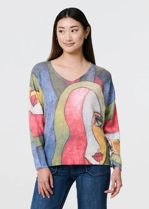 Izabel London Blue Abstract Print Long Sleeve Knit Jumper - 10 Image 4