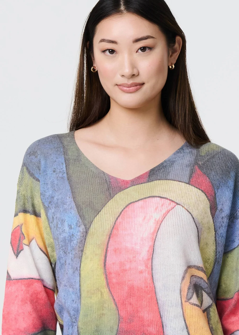 Izabel London Blue Abstract Print Long Sleeve Knit Jumper - 10 Image 3