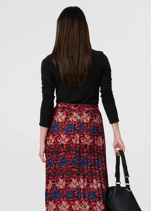 Izabel London Red Printed Box Pleat Hanky Hem Midi Skirt - Size 8 Image 3
