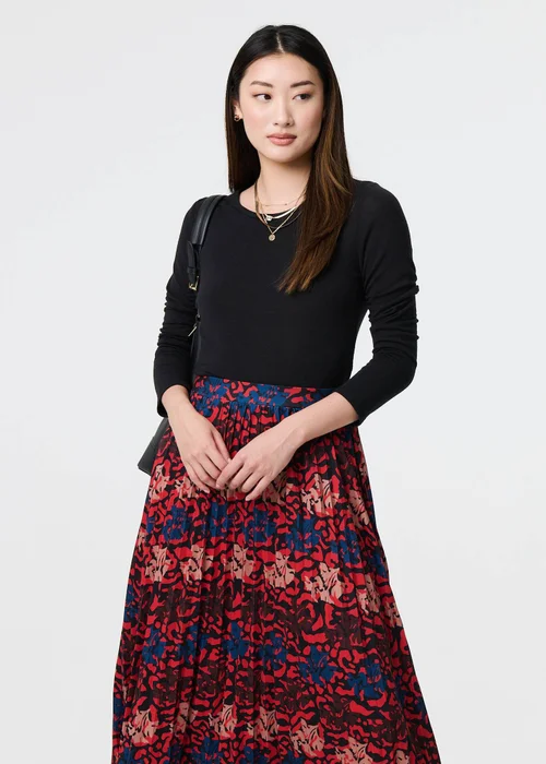 Izabel London Red Printed Box Pleat Hanky Hem Midi Skirt - Size 8 Image 4