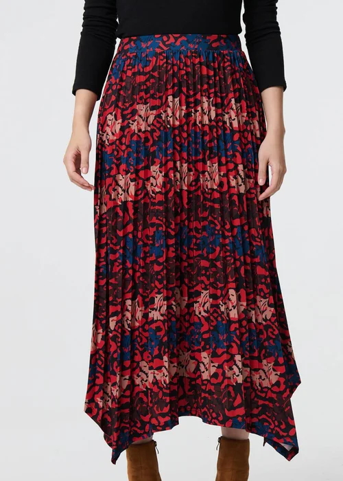 Izabel London Red Printed Box Pleat Hanky Hem Midi Skirt - Size 8 Image 2