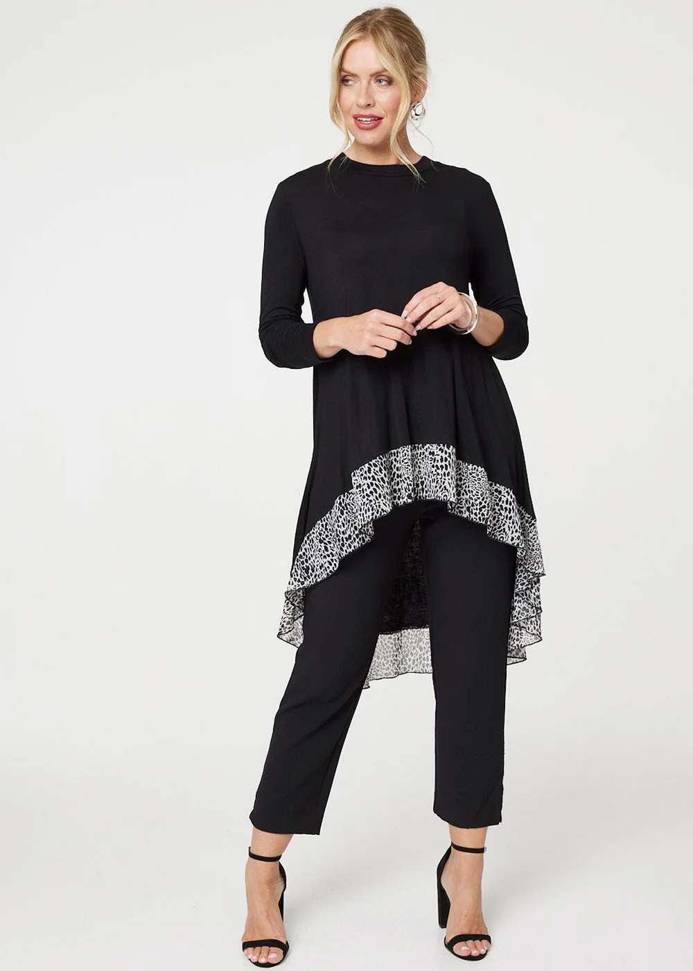 Izabel London Black Animal Print High Low Jersey Top - Size 8 Image 1