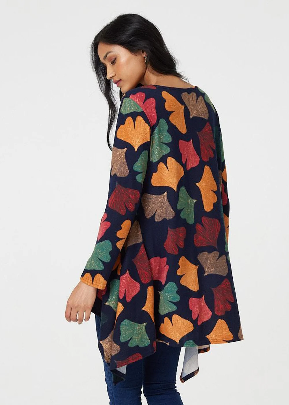 Izabel London Navy Leaf Print High Low Tunic Top - 8 Image 2