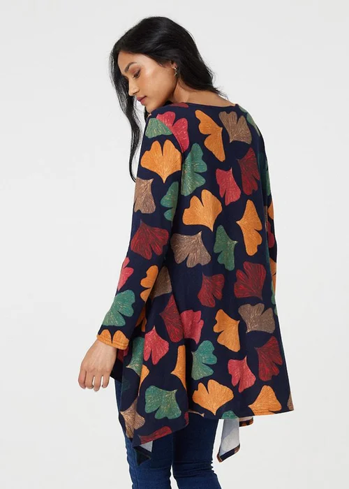 Izabel London Navy Leaf Print High Low Tunic Top - 8 Image 2
