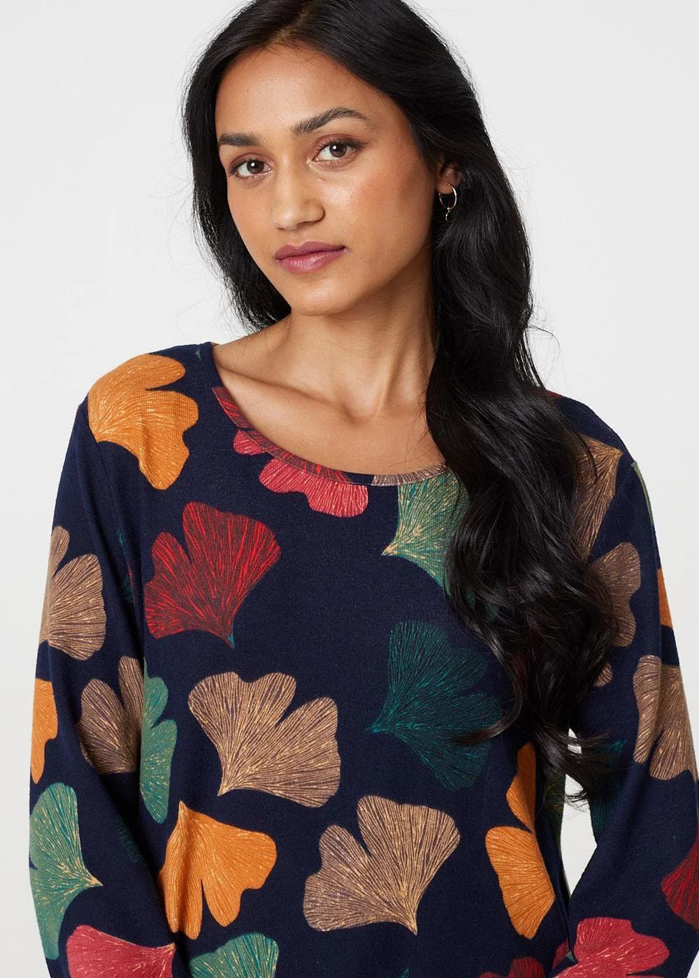 Izabel London Navy Leaf Print High Low Tunic Top - 8 Image 3