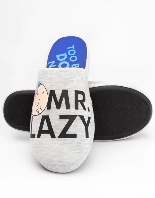 Vanilla Underground Mr. Men Grey Mr Lazy Mule Slippers - 7-8 Image 2