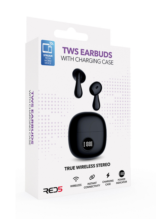 RED5 Black TWS Earphones with Charging Case - One Size Image 3