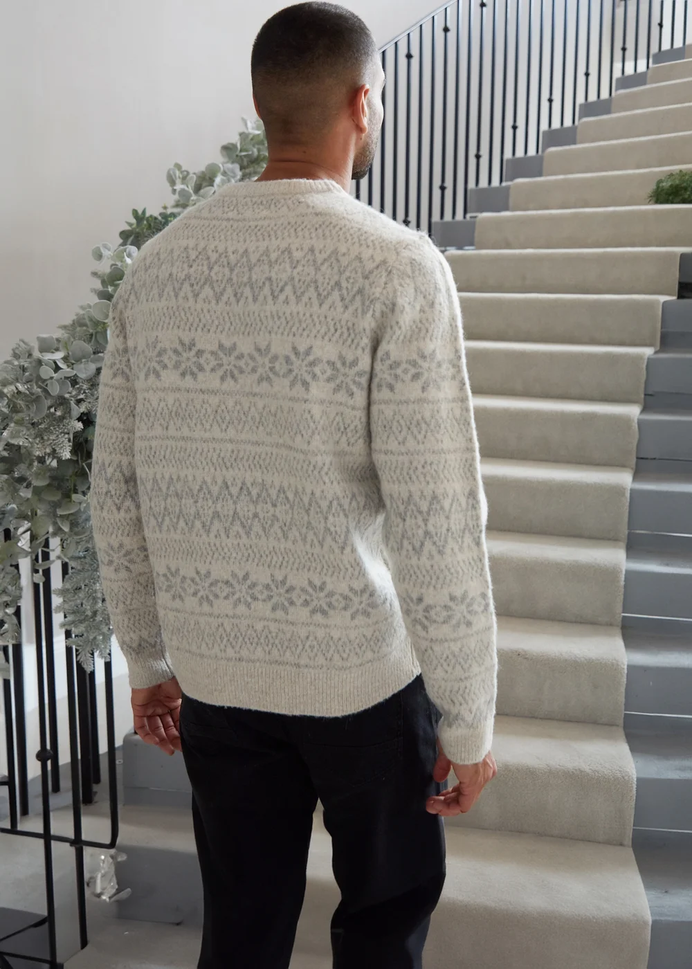 Threadbare Light Grey Fairisle Crew Neck Christmas Jumper - S Image 2
