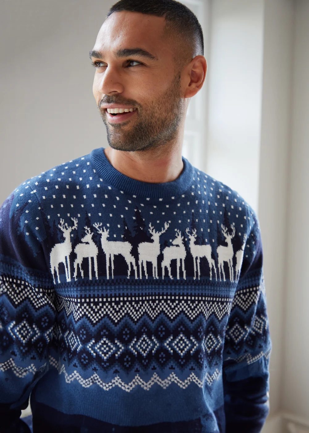 Threadbare Blue Cable Knit Fairisle Crew Neck Christmas Jumper - S Image 3