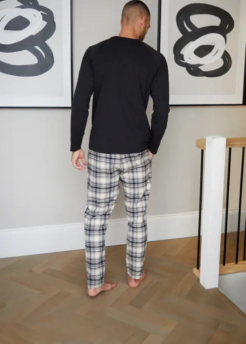 Threadbare Black Cotton Mix Long Sleeve Check Pyjama Set - Small Image 2