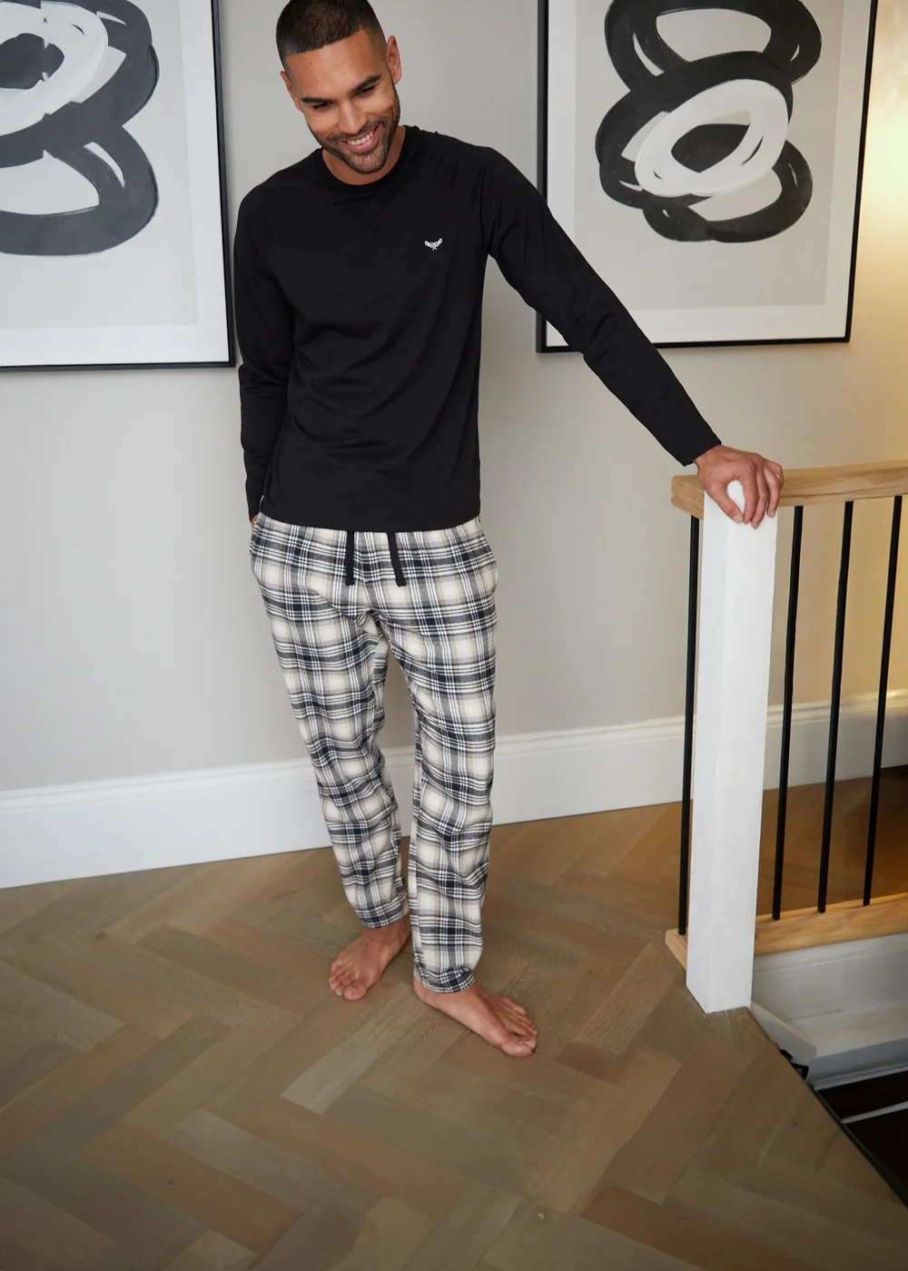 Threadbare Black Cotton Mix Long Sleeve Check Pyjama Set - Small Image 4