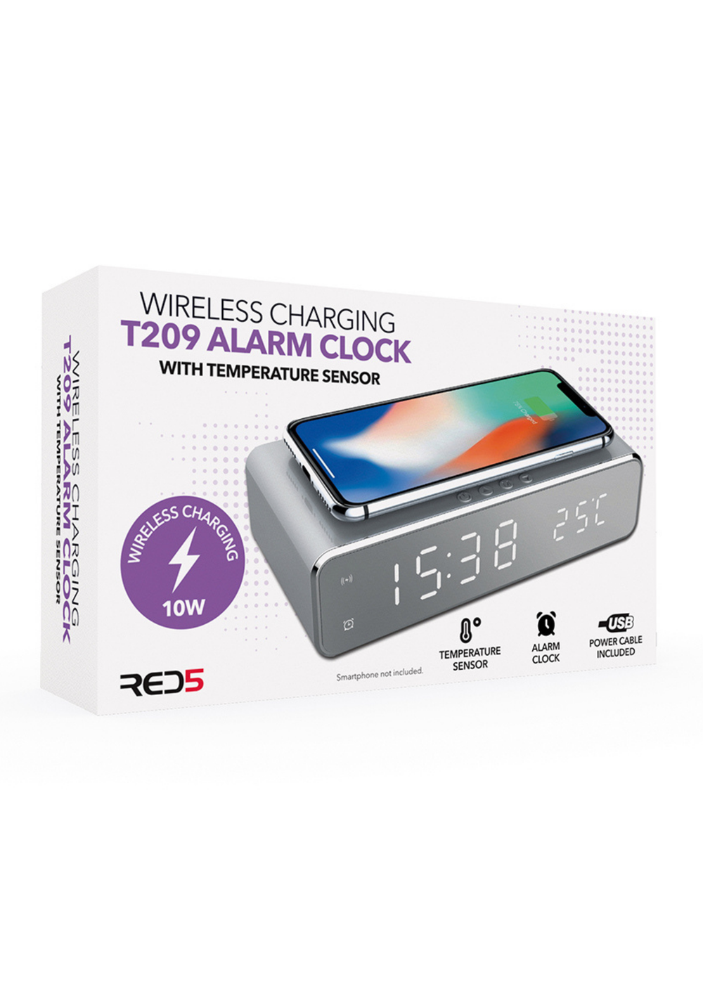 RED5 Silver Wireless Charging Alarm Clock Silver - One Size Image 5
