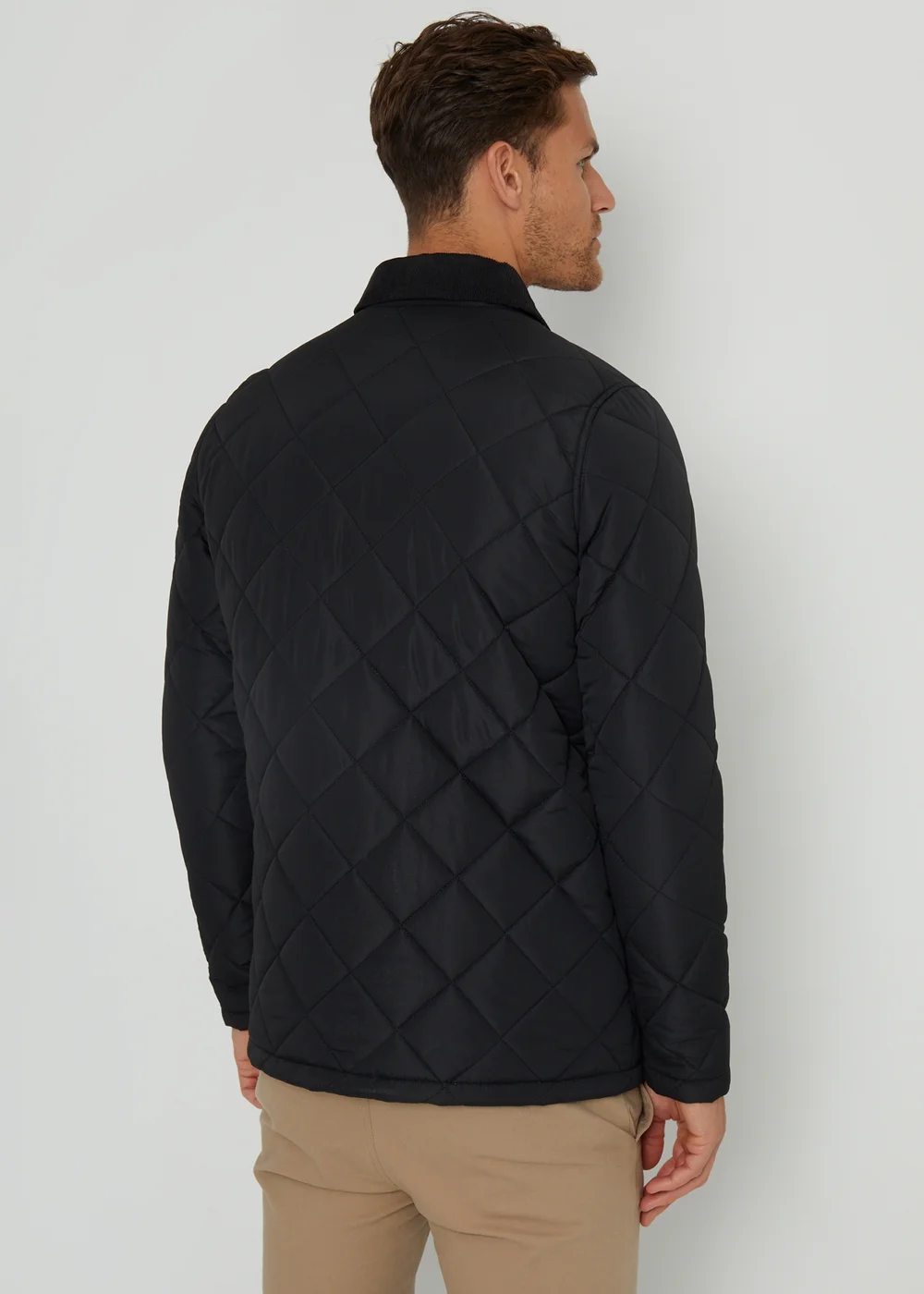 Threadbare Black Showerproof Diamond Quilted Collared Jacket - S Image 2
