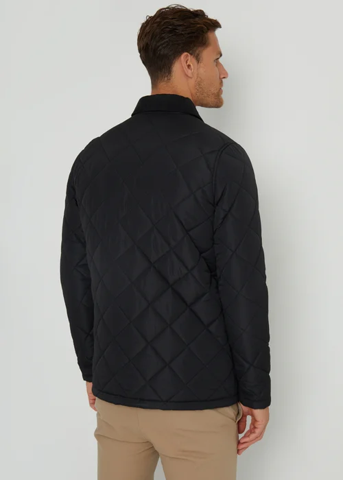Threadbare Black Showerproof Diamond Quilted Collared Jacket - S Image 2