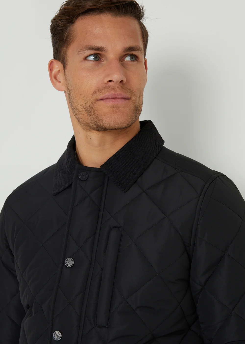 Threadbare Black Showerproof Diamond Quilted Collared Jacket - S Image 4