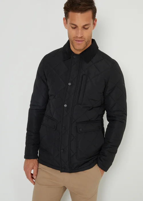 Threadbare Black Showerproof Diamond Quilted Collared Jacket - S Image 3