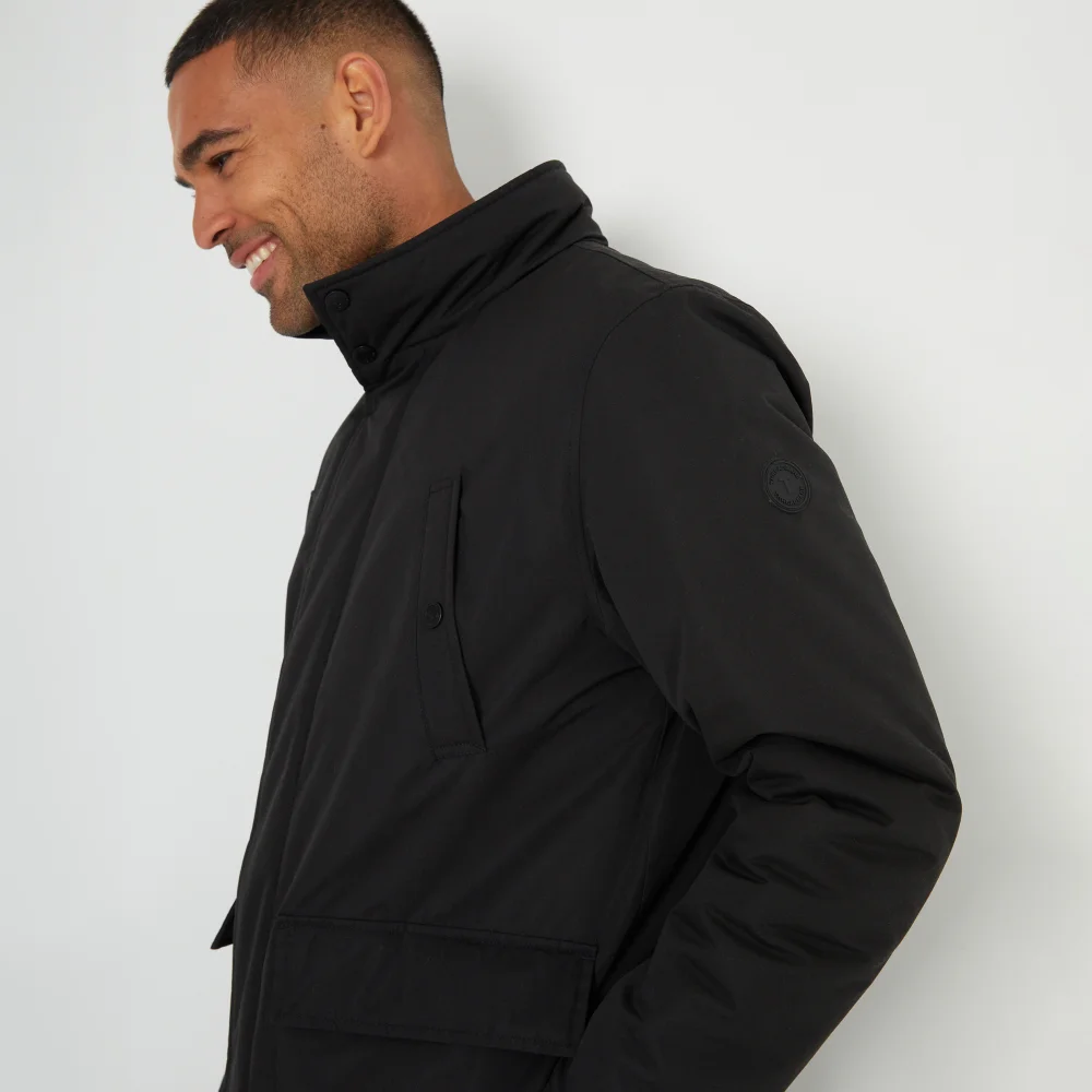 Threadbare Black Showerproof Funnel Neck Mock Layer Coat - S Image 3