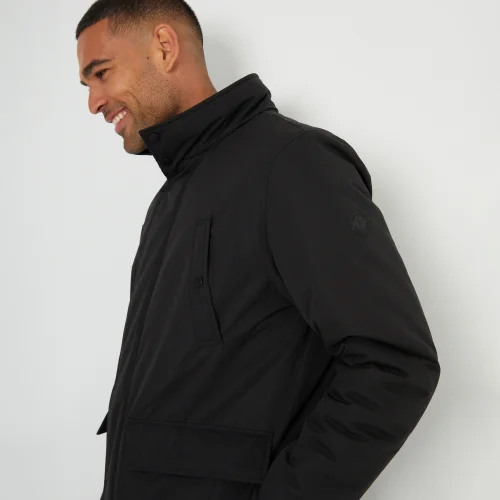 Threadbare Black Showerproof Funnel Neck Mock Layer Coat - S Image 3