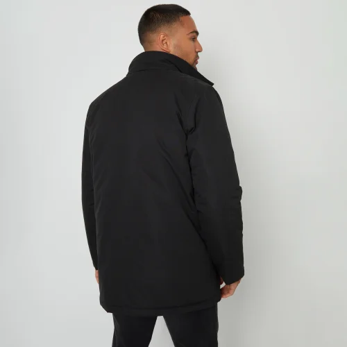 Threadbare Black Showerproof Funnel Neck Mock Layer Coat - S Image 2