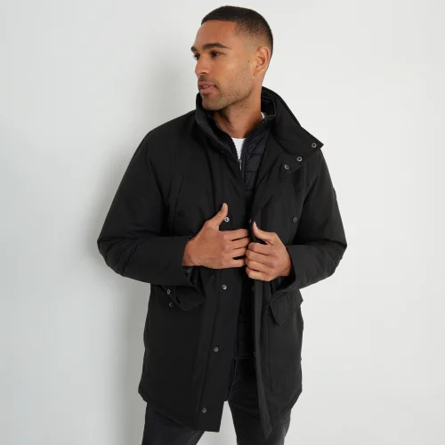 Threadbare Black Showerproof Funnel Neck Mock Layer Coat - S Image 5