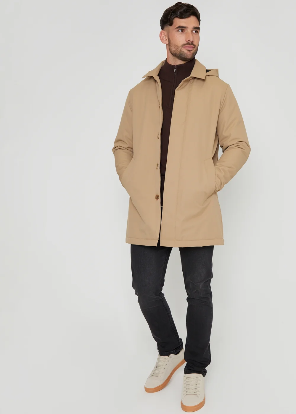 Threadbare Stone Croy Showerproof 2-in-1 Mac Coat with Concealed Hood - S Image 4